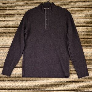 RELWEN Dark Grey Weave‎ Cotton Mens Small Half Button Pullover Sweater